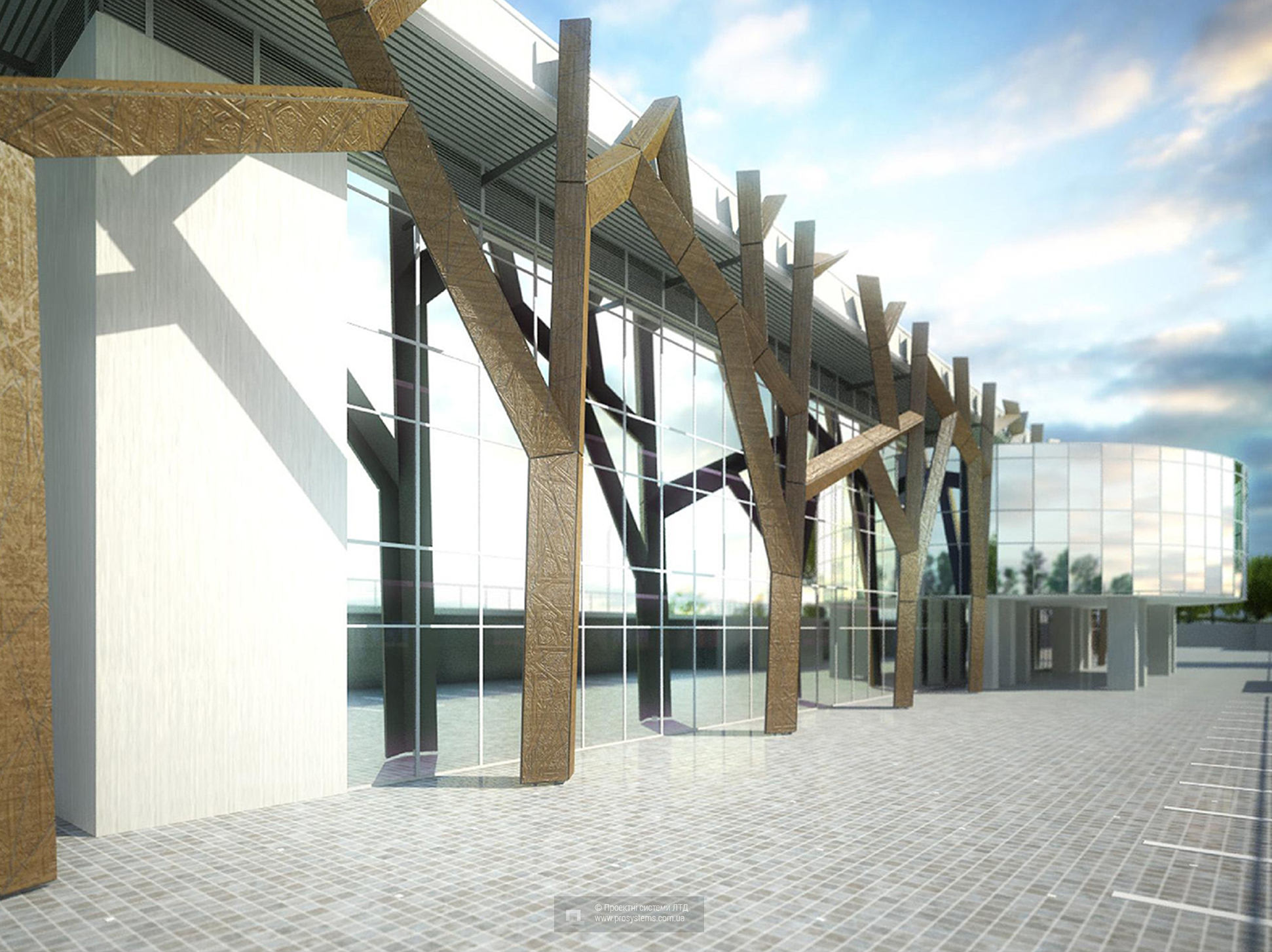 Facades of the Kyiv international convention center Parkovy 